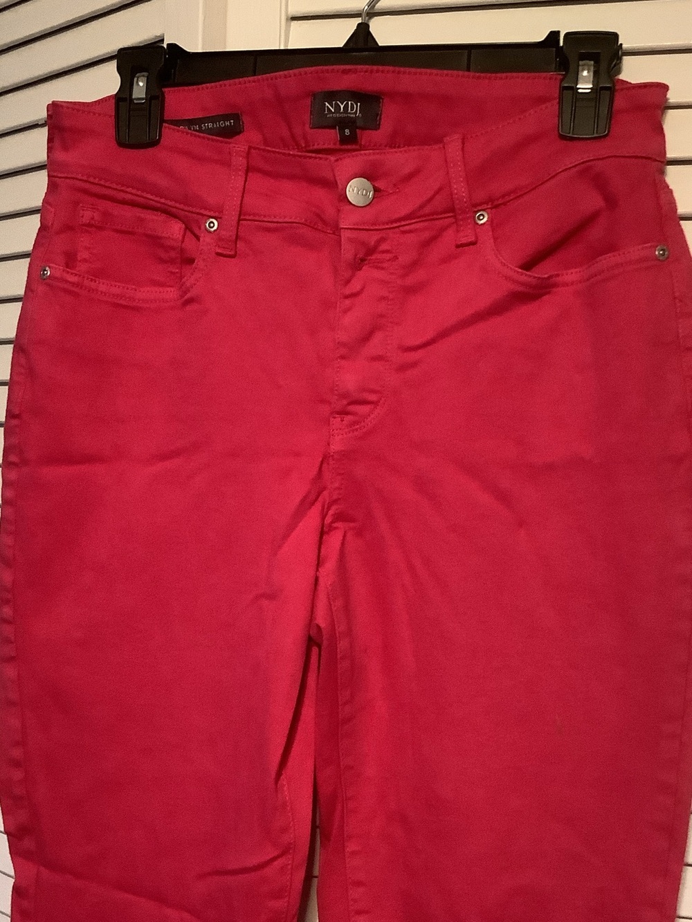 Worn once, basically new! NYDJ Straight-Leg cropped Jeans in Bright Pink, size 8